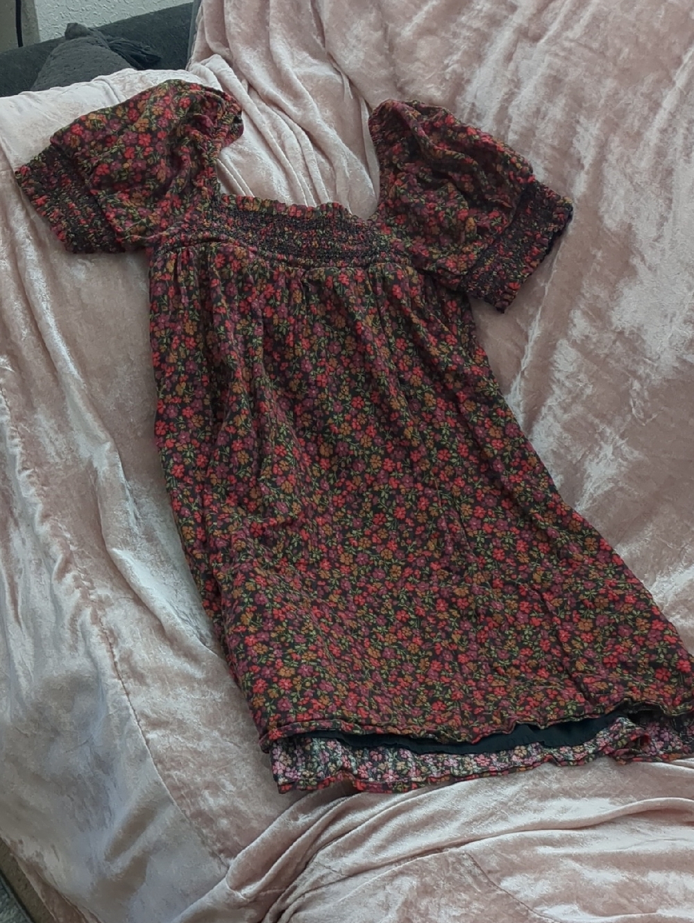 American Eagle Outfitters Black Floral Puff Sleeve Square Neck Top